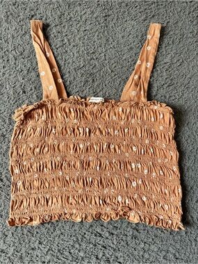 American Eagle stretchy smocked crop top brown w/floral size medium